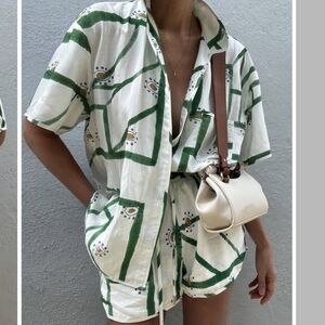 Commense Shirt + Shorts Set Geometric Print Relaxed Fit Oversize XS-M NWT